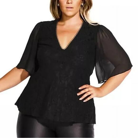NWT City Chic Trendy High Born Flouncy Whimsigoth Lace Top In Black Plus Size 16 - Picture 1 of 16
